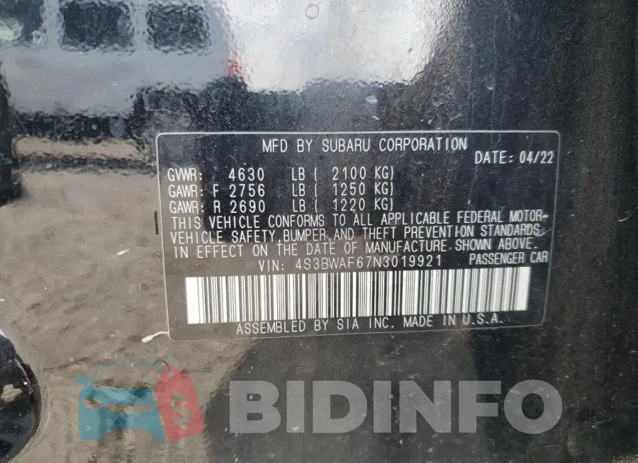 4S3BWAF67N3019921 Photo# 12