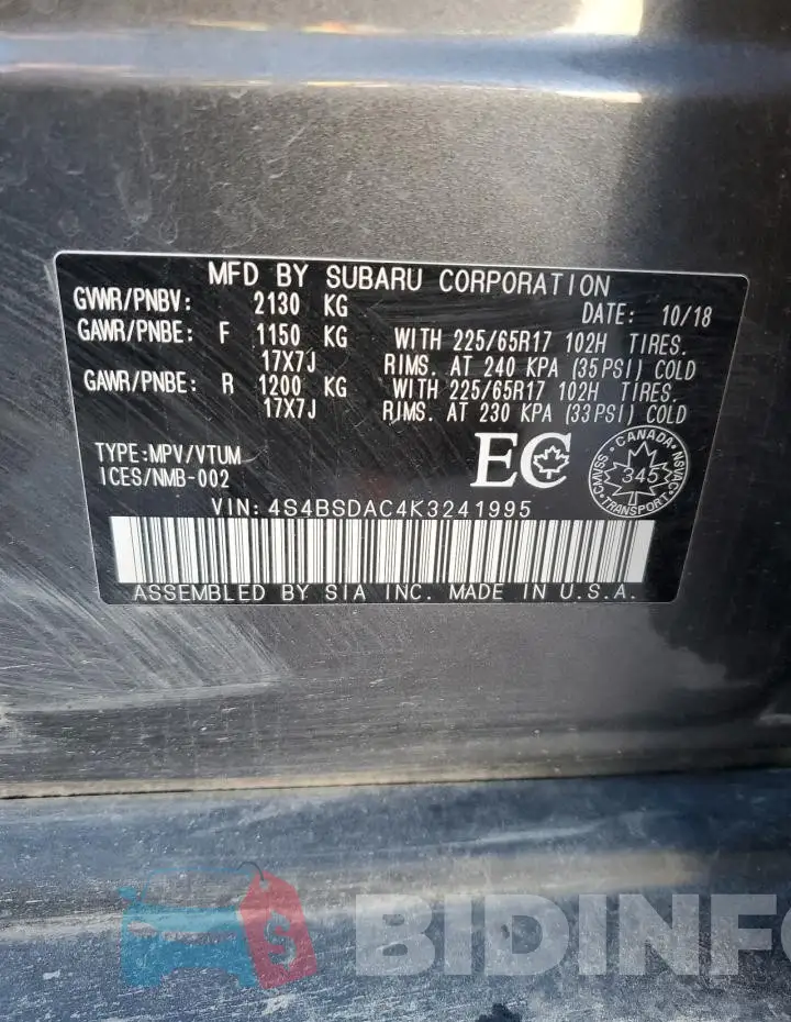 4S4BSDAC4K3241995 Photo# 13