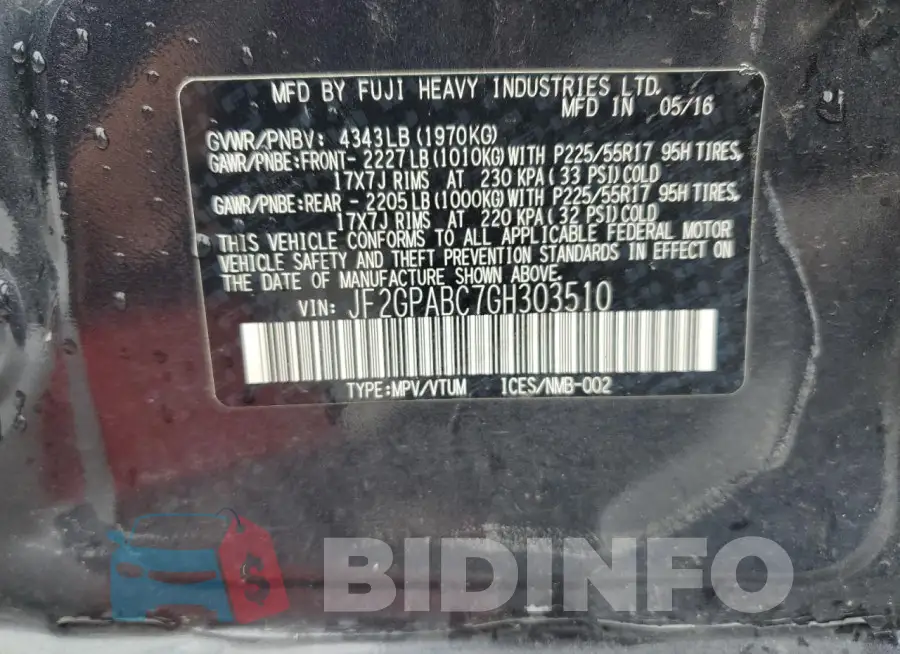 JF2GPABC7GH303510 Photo# 12