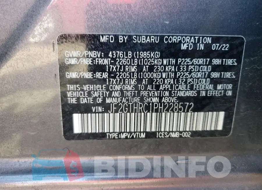JF2GTHRC1PH228572 Photo# 14