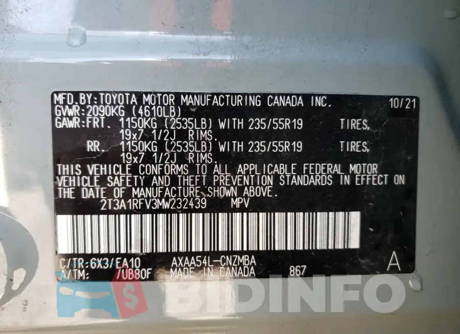 2T3A1RFV3MW232439 Photo# 14