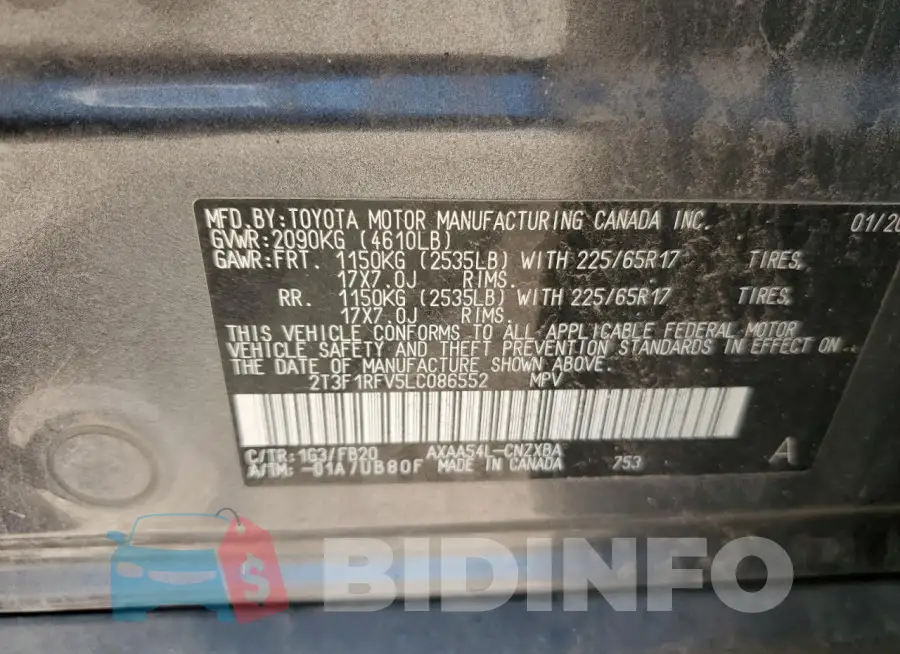 2T3F1RFV5LC086552 Photo# 12
