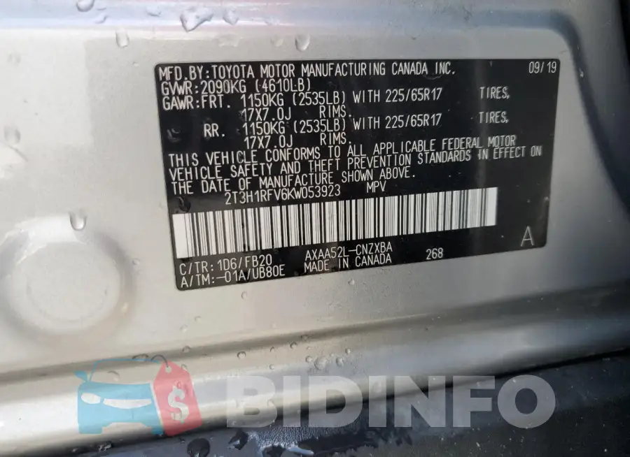 2T3H1RFV6KW053923 Photo# 13