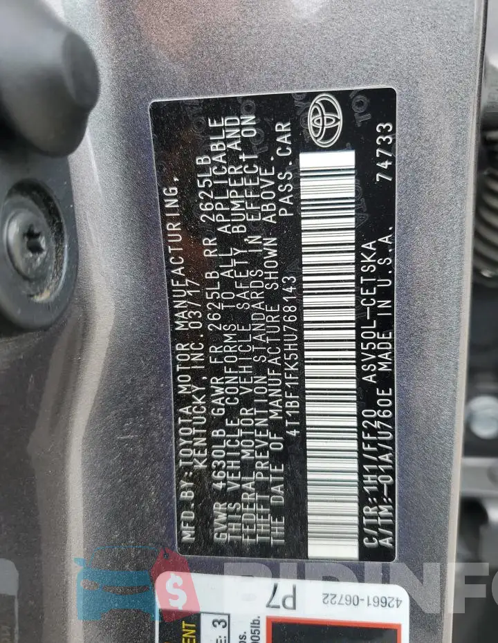 4T1BF1FK5HU768143 Photo# 12