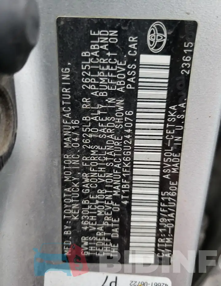 4T1BF1FK6GU244076 Photo# 13