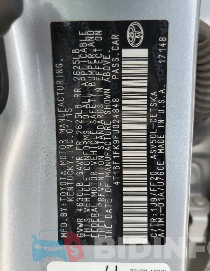 4T1BF1FK9FU024848 Photo# 13
