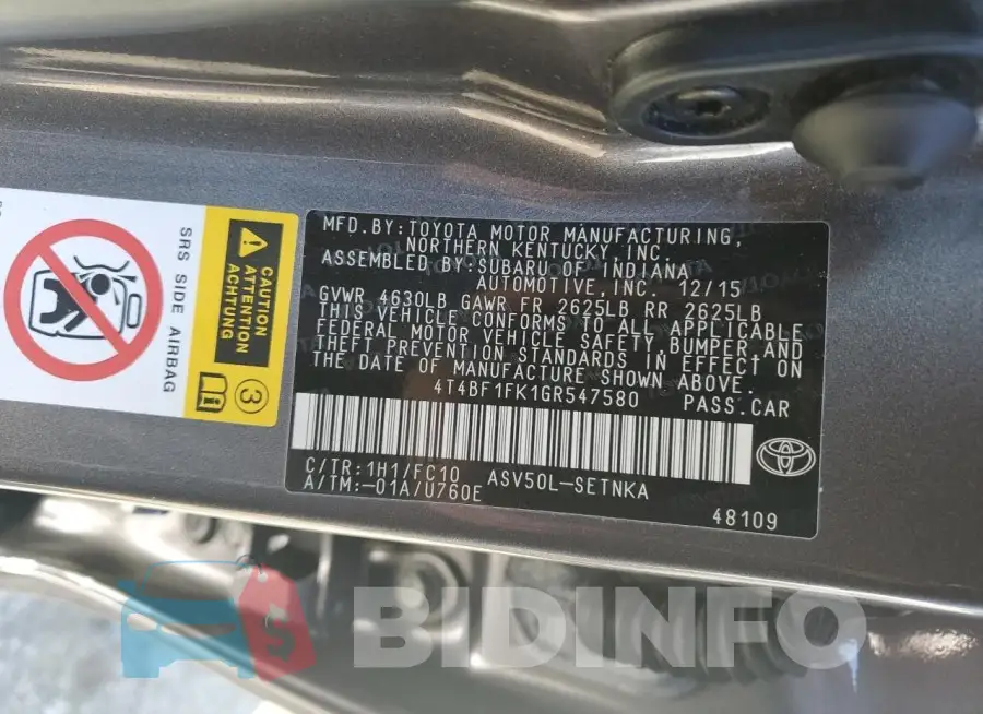 4T4BF1FK1GR547580 Photo# 12