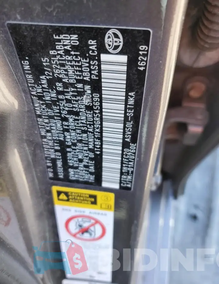 4T4BF1FK9GR545690 Photo# 12