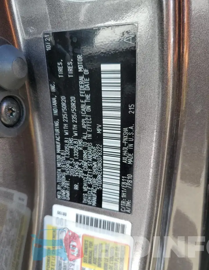 5TDDRKEC0NS078322 Photo# 13