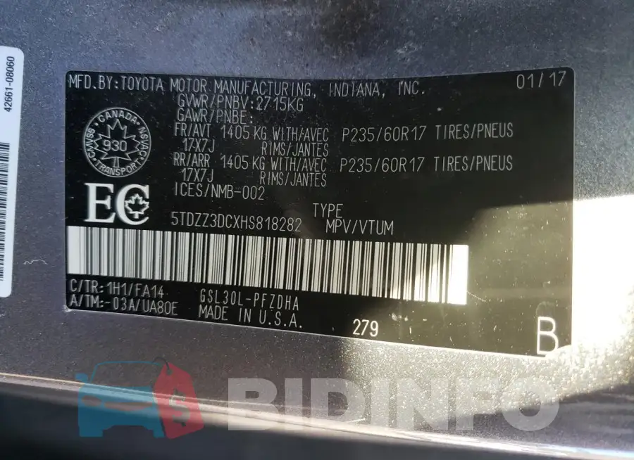 5TDZZ3DCXHS818282 Photo# 13
