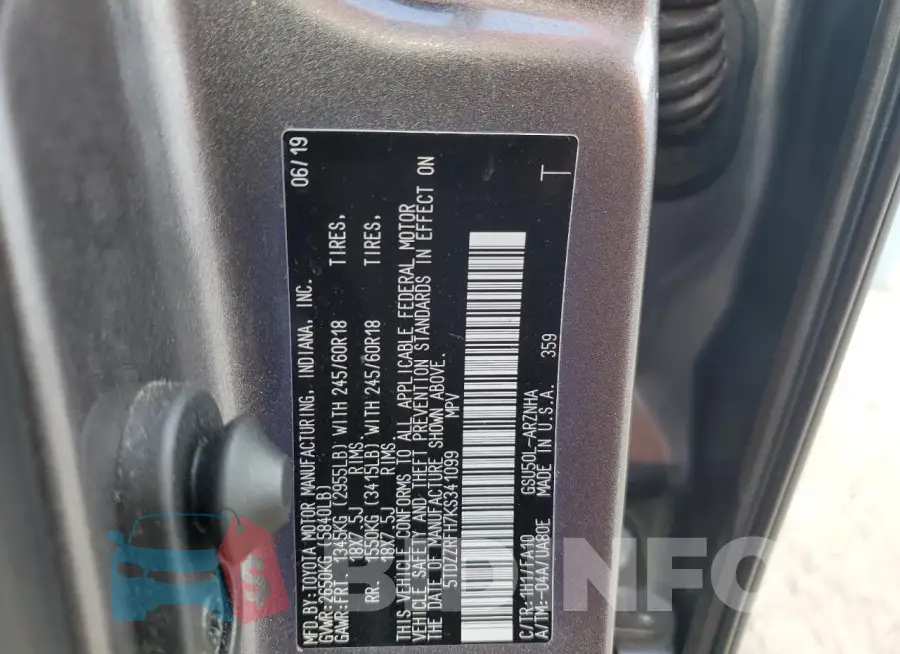 5TDZZRFH7KS341099 Photo# 13