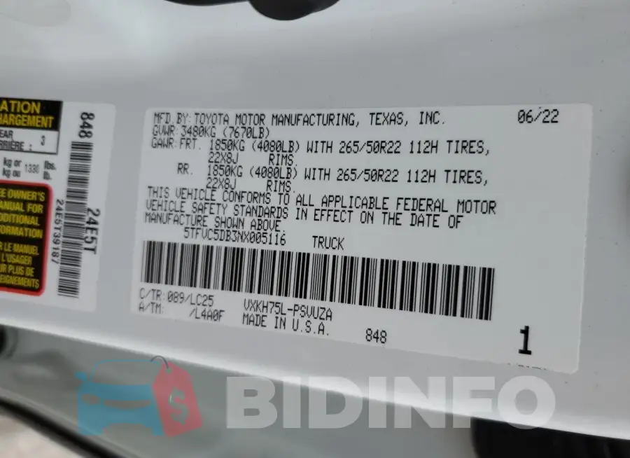 5TFVC5DB3NX005116 Photo# 12