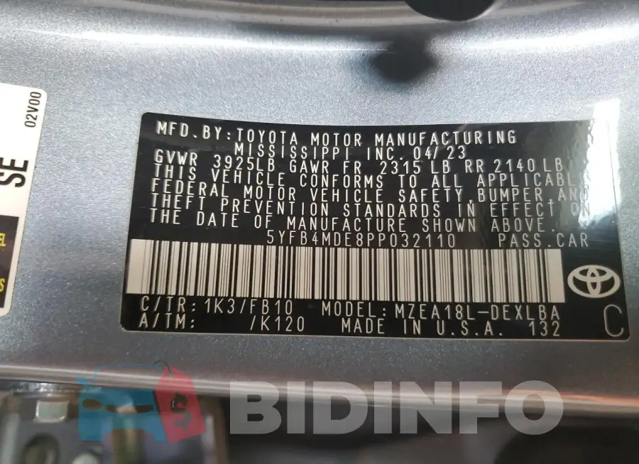 5YFB4MDE8PP032110 Photo# 12
