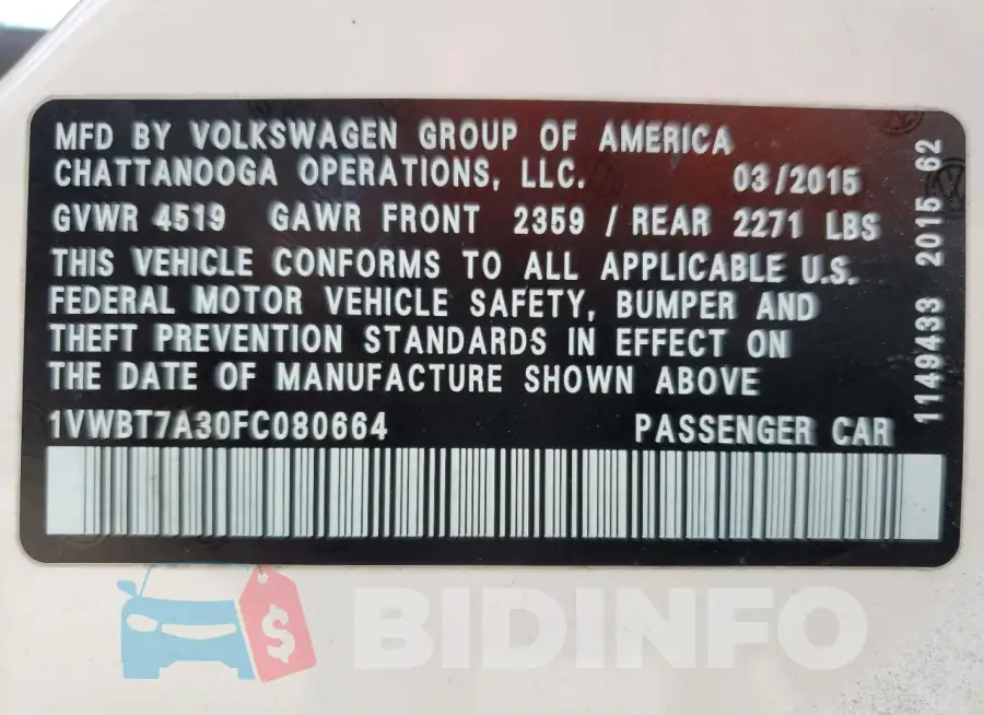 1VWBT7A30FC080664 Photo# 12