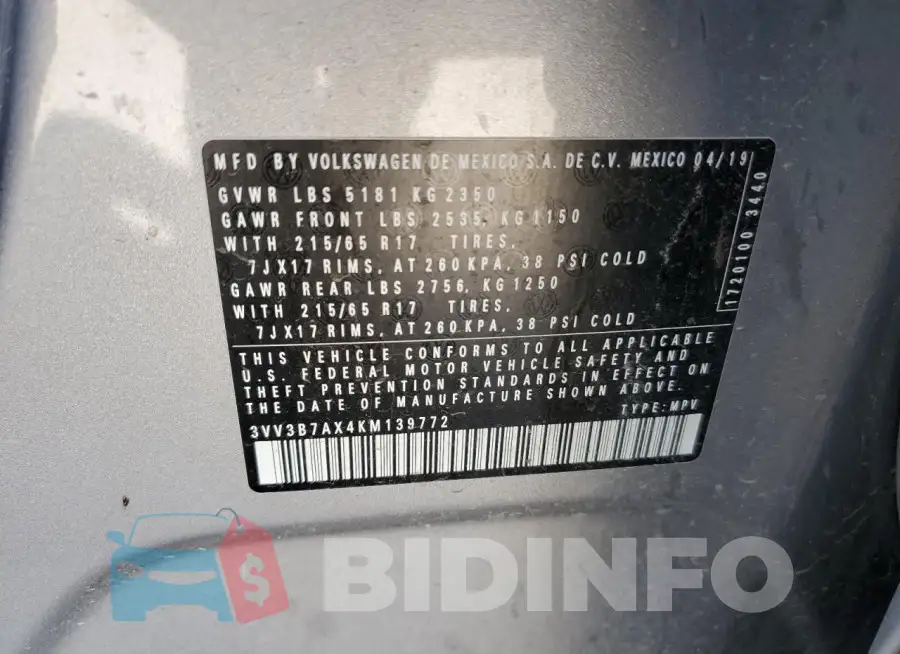 3VV3B7AX4KM139772 Photo# 12