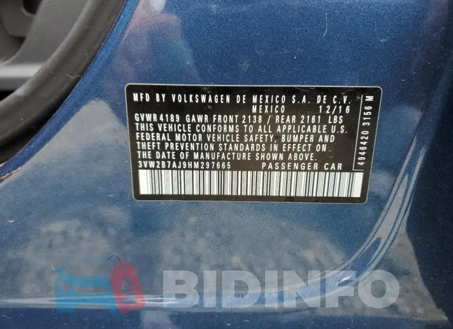 3VW2B7AJ9HM297665 Photo# 12