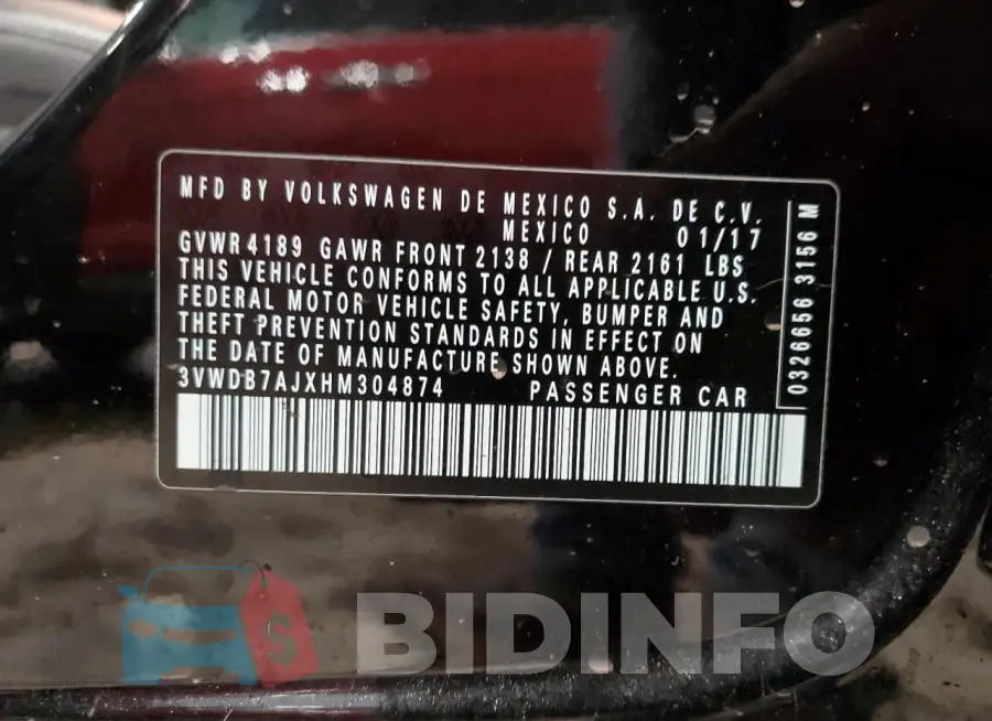 3VWDB7AJXHM304874 Photo# 13