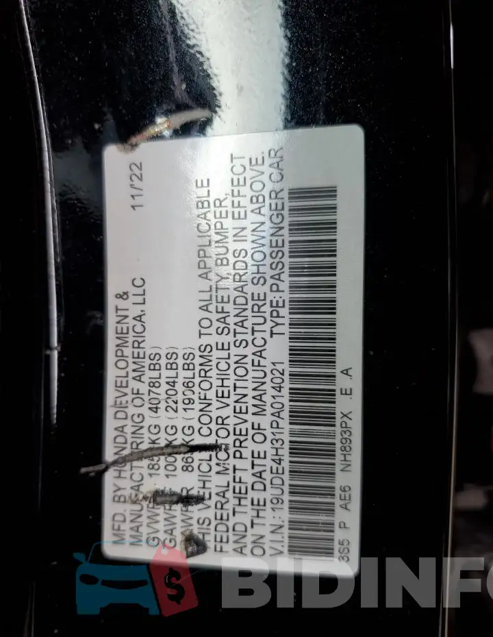 19UDE4H31PA014021 Photo# 12