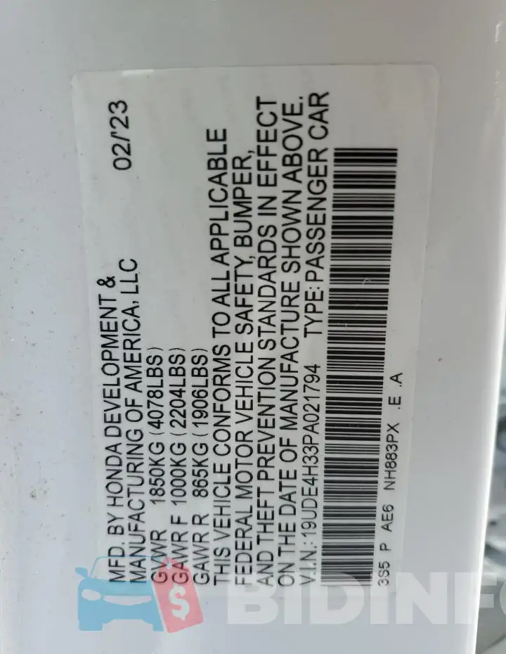 19UDE4H33PA021794 Photo# 12
