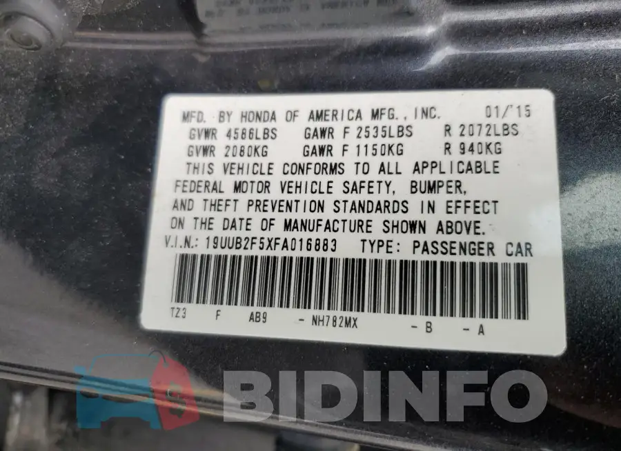 19UUB2F5XFA016883 Photo# 12