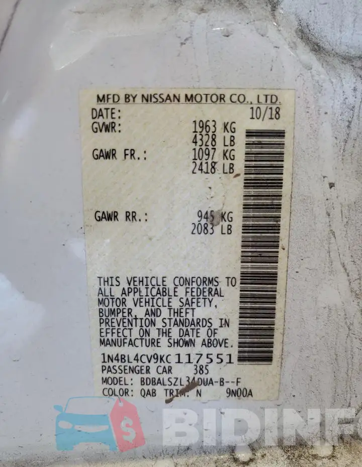 1N4BL4CV9KC117551 Photo# 13