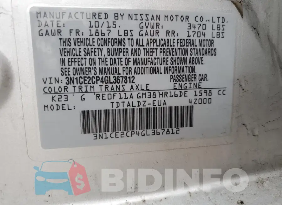 3N1CE2CP4GL367812 Photo# 12
