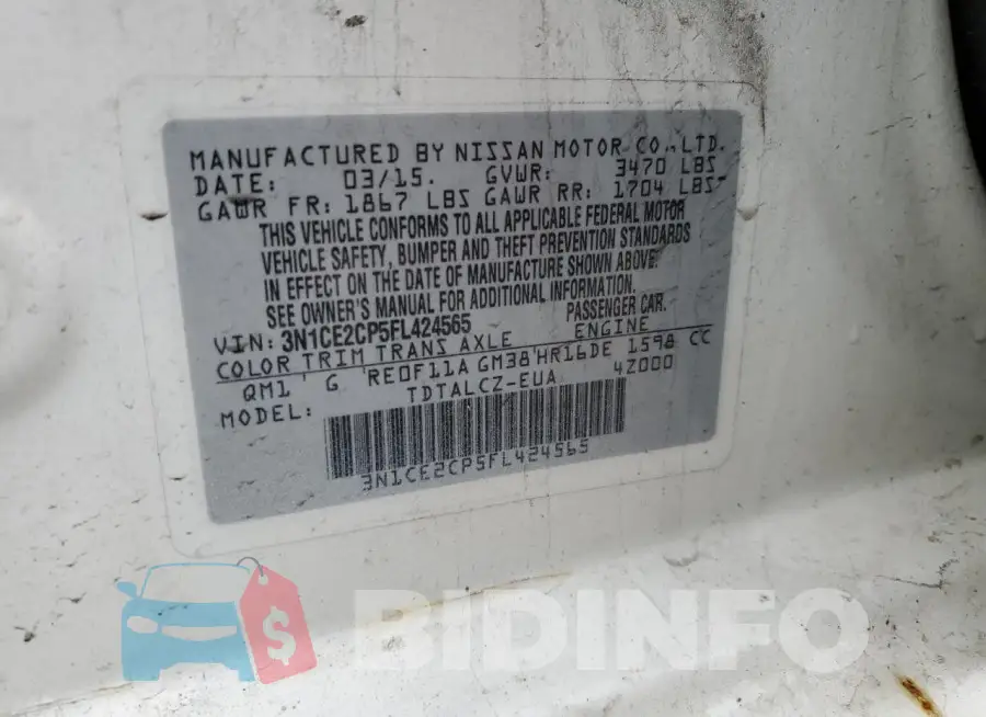 3N1CE2CP5FL424565 Photo# 12