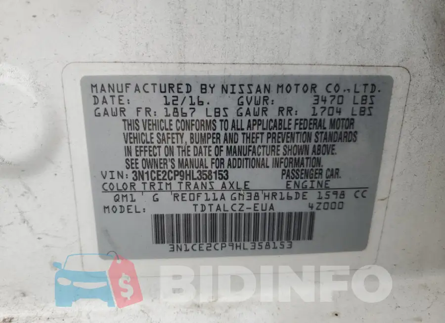 3N1CE2CP9HL358153 Photo# 12