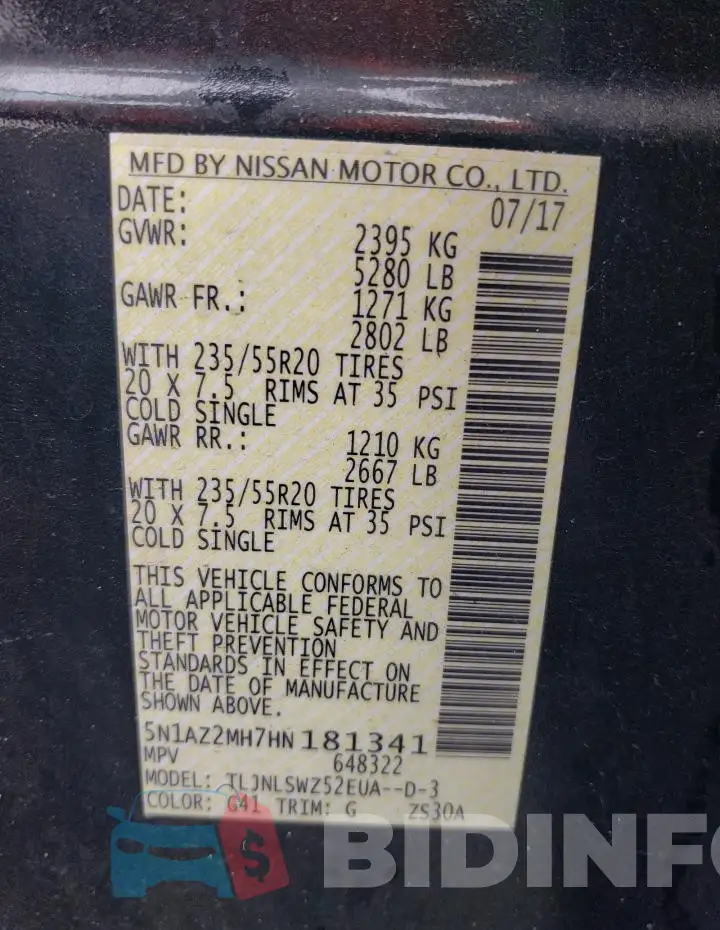 5N1AZ2MH7HN181341 Photo# 14