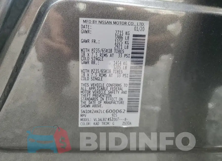 5N1DR2AN2LC600062 Photo# 13