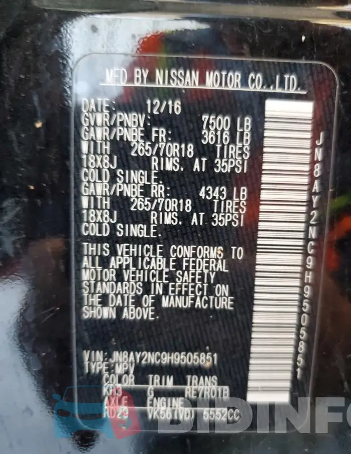JN8AY2NC9H9505851 Photo# 12