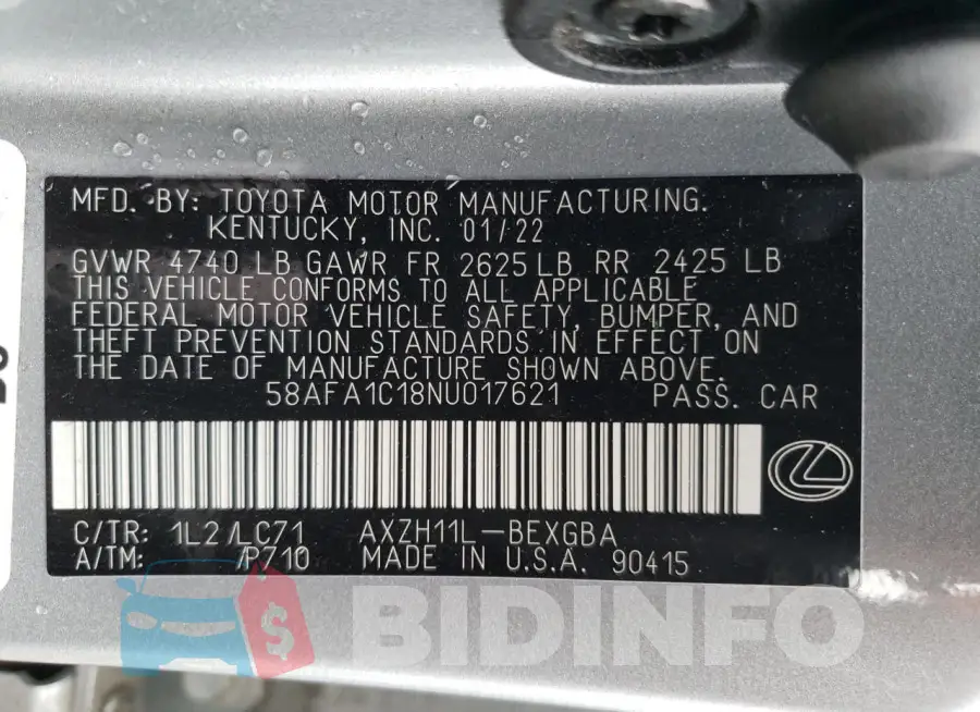 58AFA1C18NU017621 Photo# 12