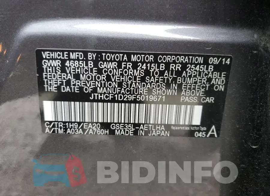 JTHCF1D29F5019671 Photo# 12