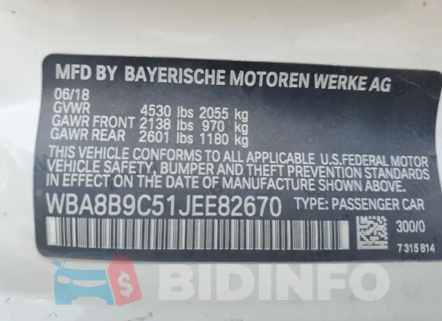 WBA8B9C51JEE82670 Photo# 13