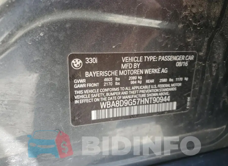 WBA8D9G57HNT90944 Photo# 12