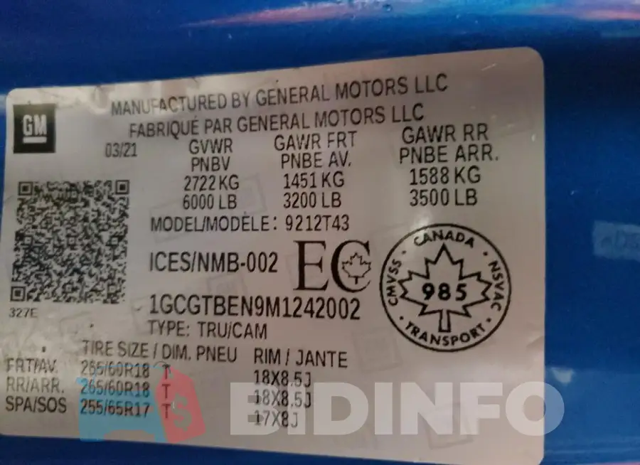 1GCGTBEN9M1242002 Photo# 13