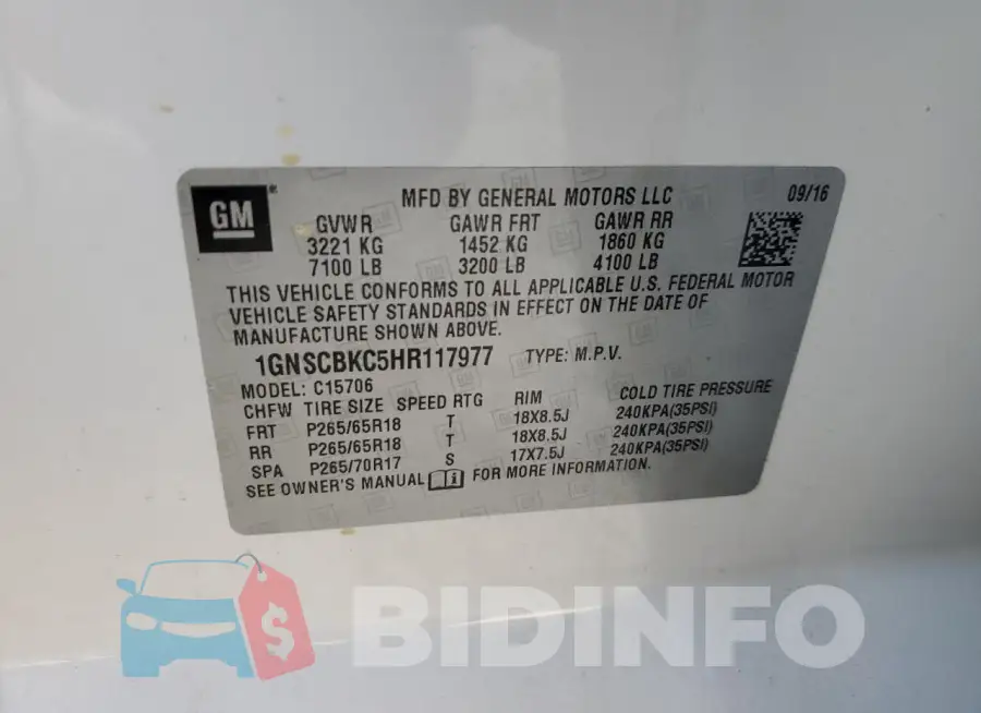 1GNSCBKC5HR117977 Photo# 14