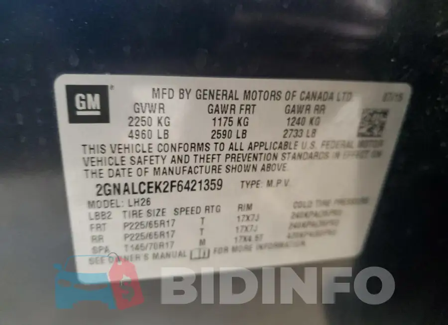 2GNALCEK2F6421359 Photo# 14