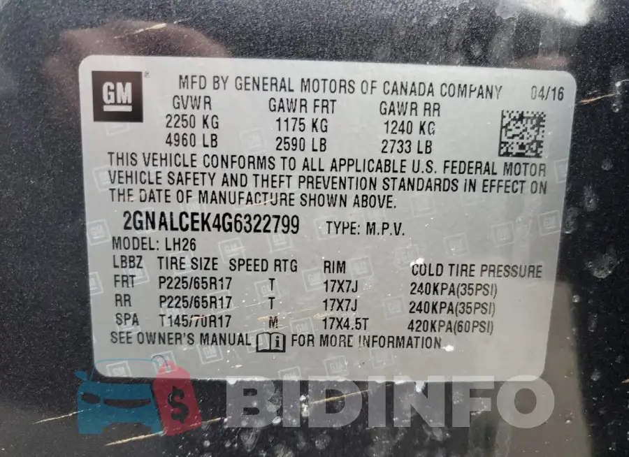 2GNALCEK4G6322799 Photo# 13