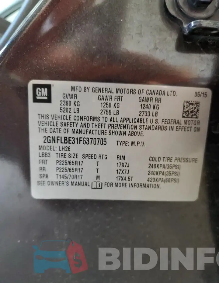 2GNFLBE31F6370705 Photo# 12