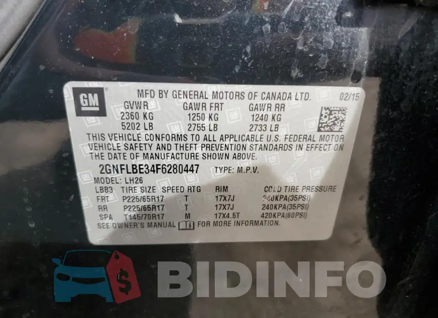 2GNFLBE34F6280447 Photo# 13