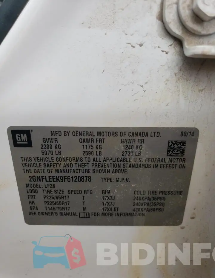 2GNFLEEK9F6120878 Photo# 13