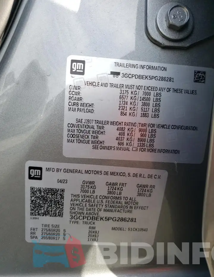 3GCPDBEK5PG286281 Photo# 12