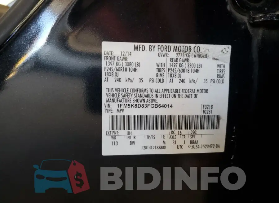 1FM5K8D83FGB64014 Photo# 12