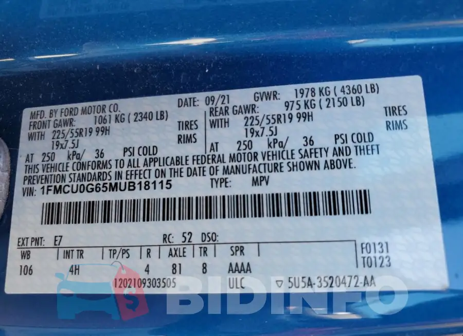 1FMCU0G65MUB18115 Photo# 13