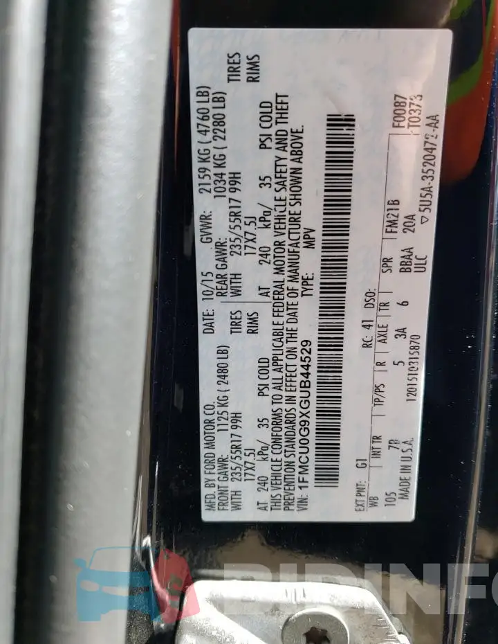 1FMCU0G9XGUB44529 Photo# 13