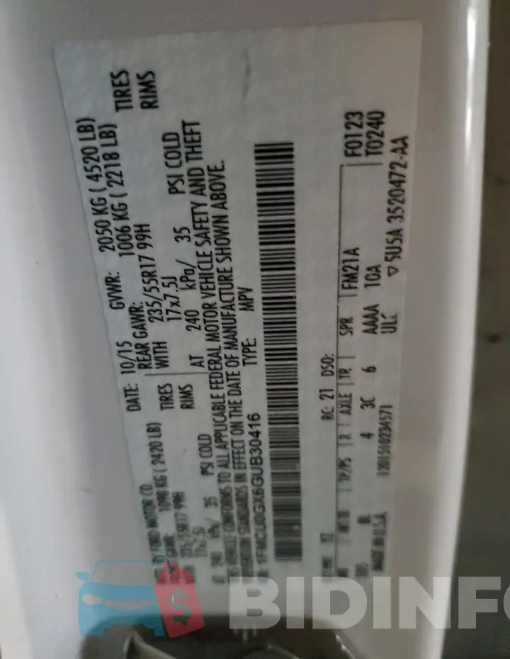 1FMCU0GX6GUB30416 Photo# 12