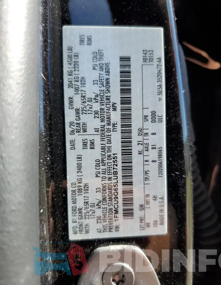 1FMCU9G65LUB72551 Photo# 13