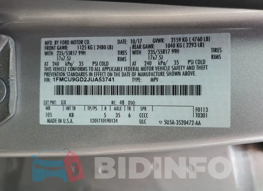 1FMCU9GD2JUA53741 Photo# 14