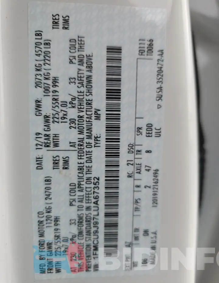 1FMCU9J97LUA67352 Photo# 13
